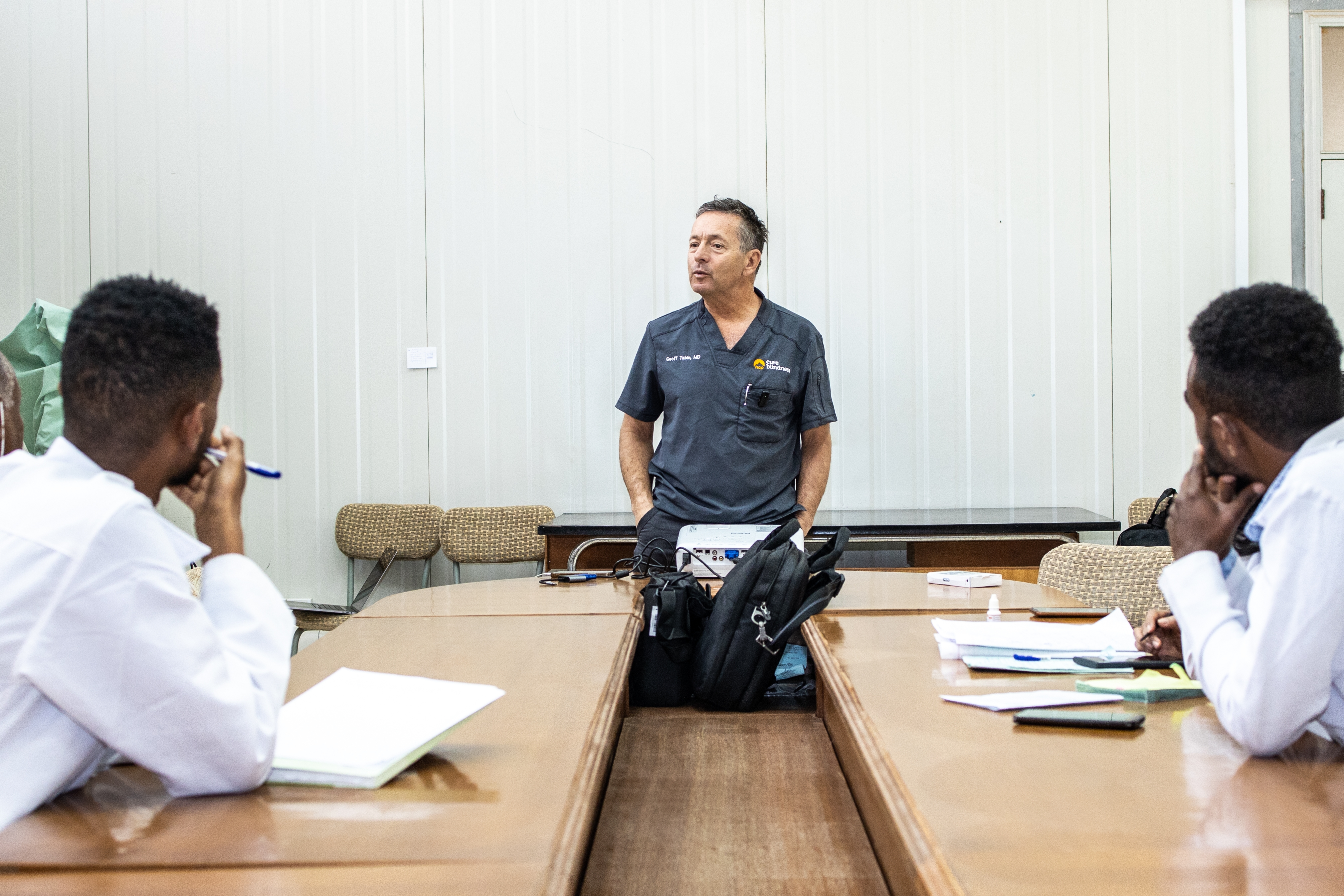 Dr Geoff Tabin during a training session to teach doctors and health care personnel